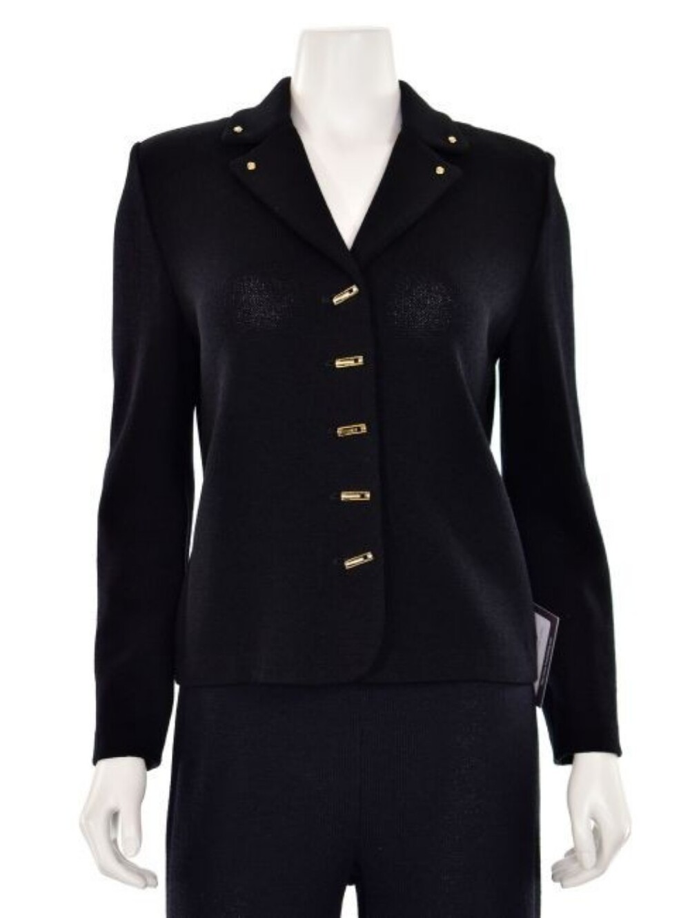 St. John Collection Black Santana Knit Gold Button Blazer Jacket Size 8